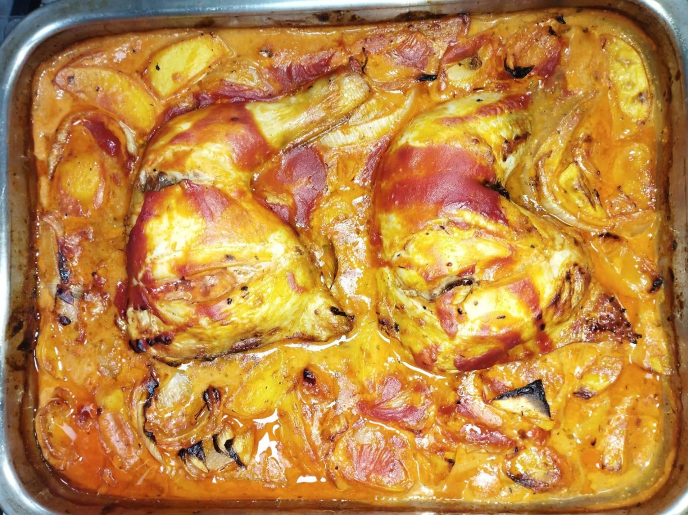 Pollo con nata y patatas